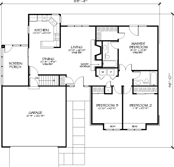 Ranch House Plan with 3 Bedrooms and 2.5 Baths - Plan 1418